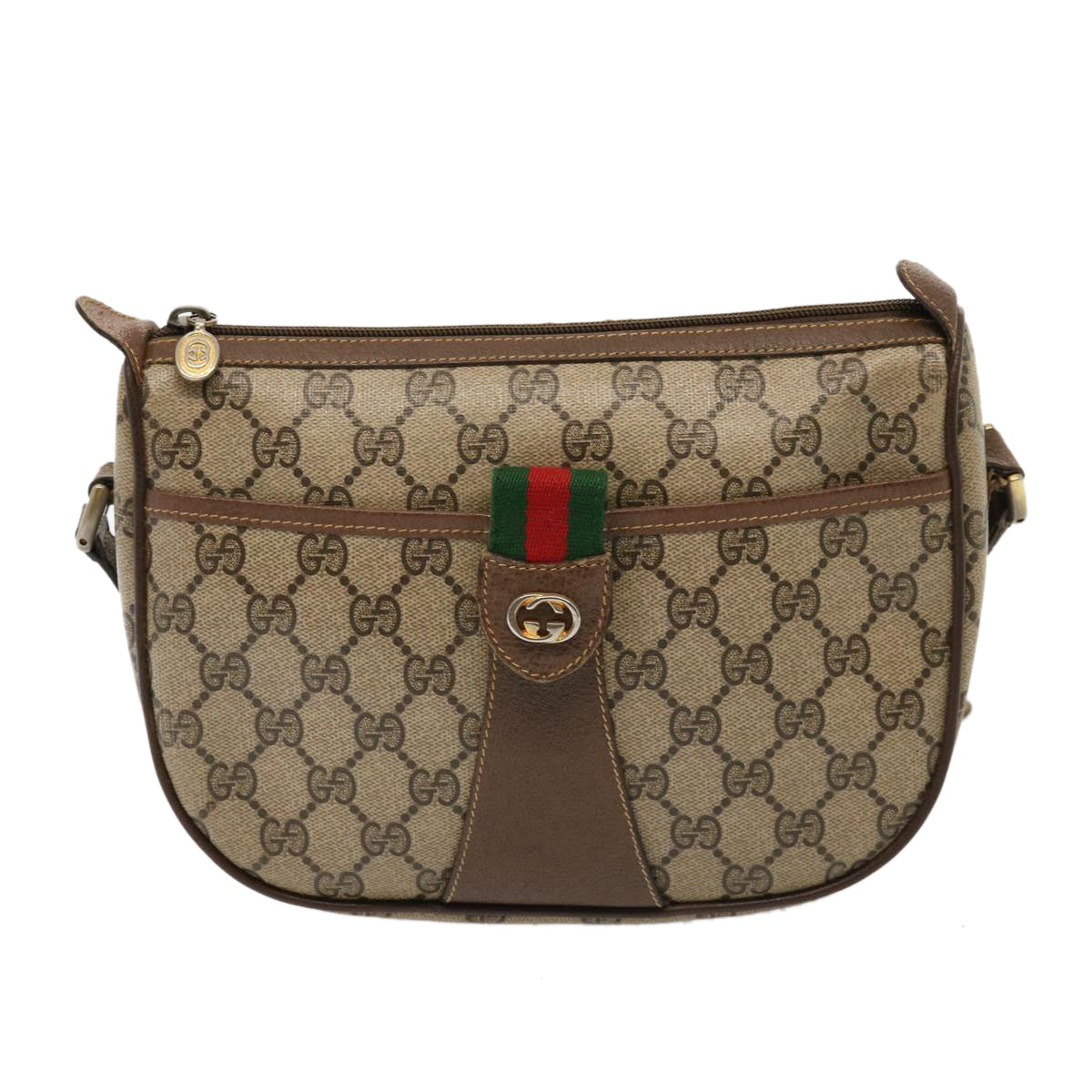 GUCCI GG Supreme Web Sherry Line Shoulder Bag PVC Beige 89 02 032 Auth 76696