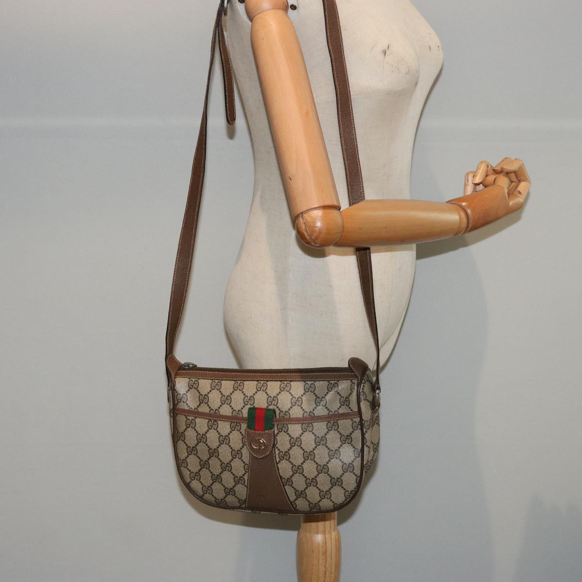 GUCCI GG Supreme Web Sherry Line Shoulder Bag PVC Beige 89 02 032 Auth 76696