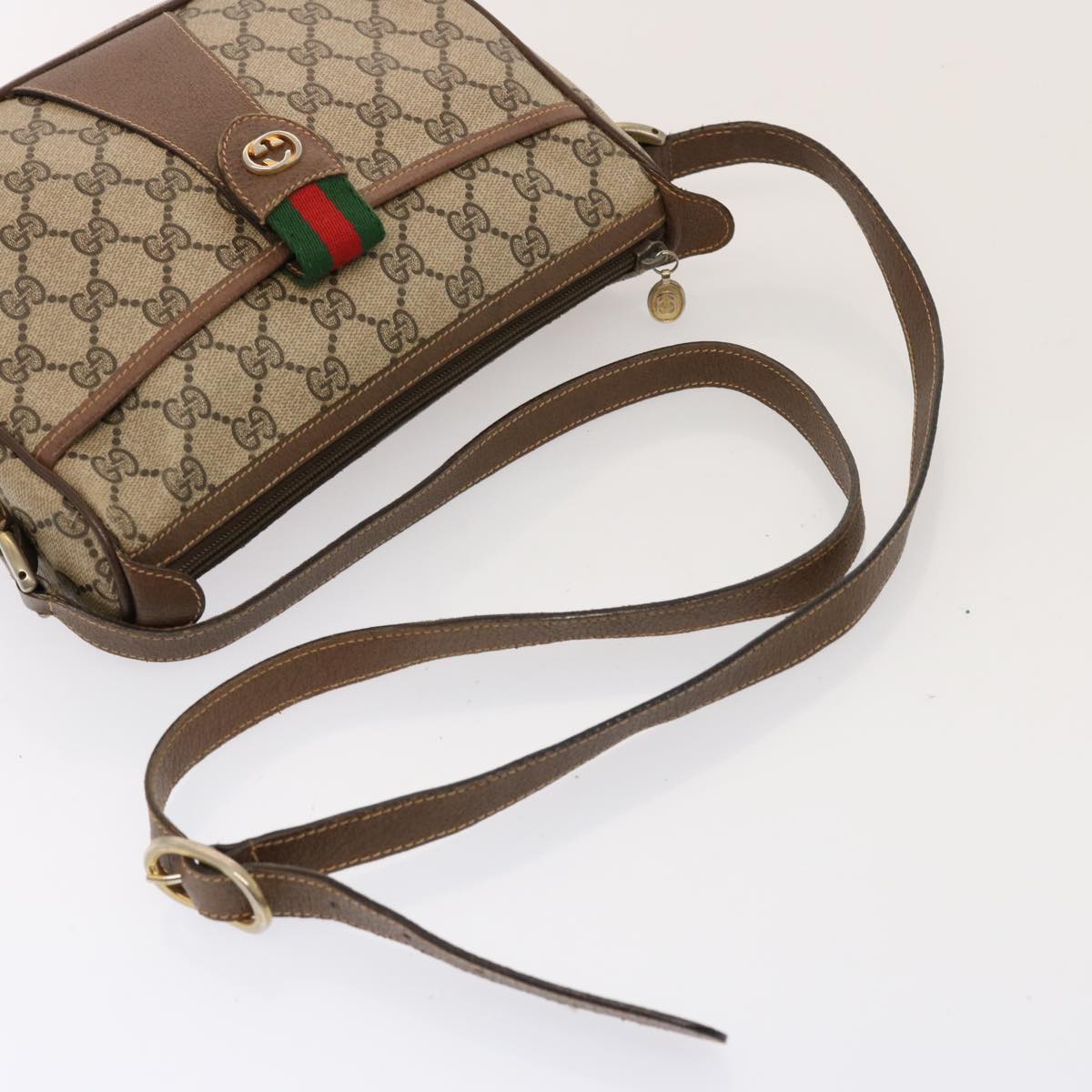 GUCCI GG Supreme Web Sherry Line Shoulder Bag PVC Beige 89 02 032 Auth 76696