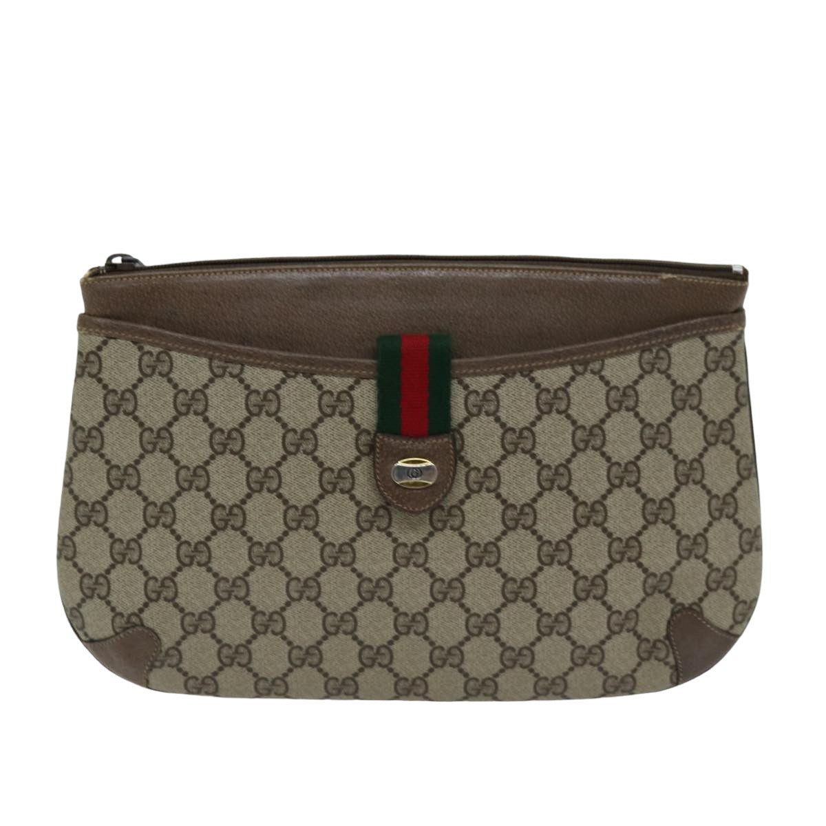 GUCCI GG Supreme Web Sherry Line Shoulder Bag PVC Leather Beige Auth 76697