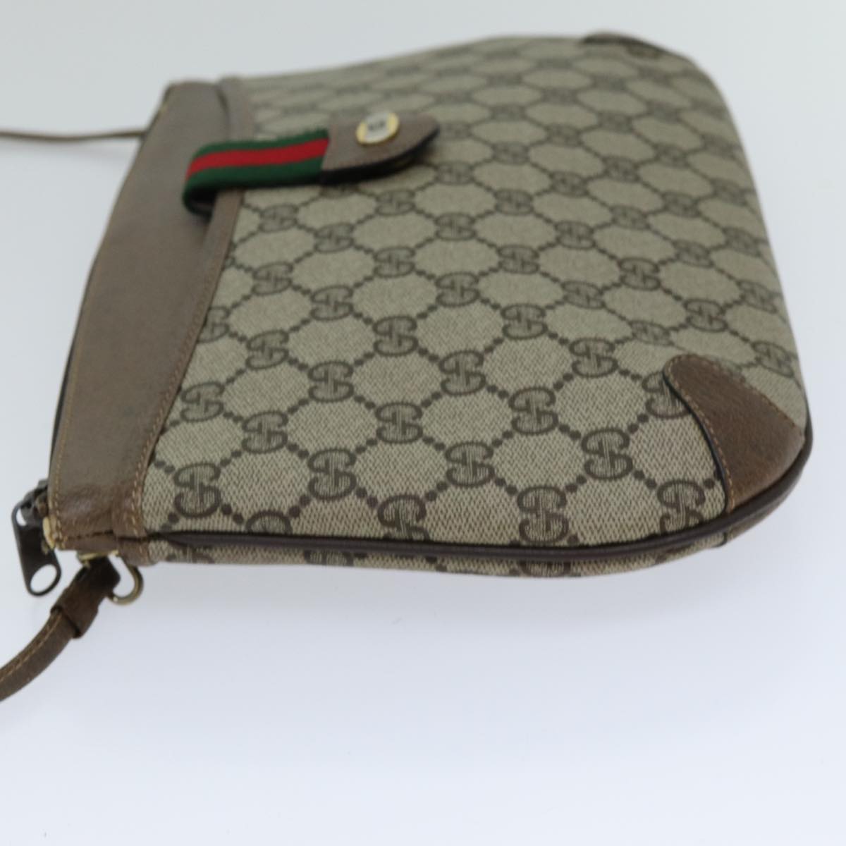 GUCCI GG Supreme Web Sherry Line Shoulder Bag PVC Leather Beige Auth 76697