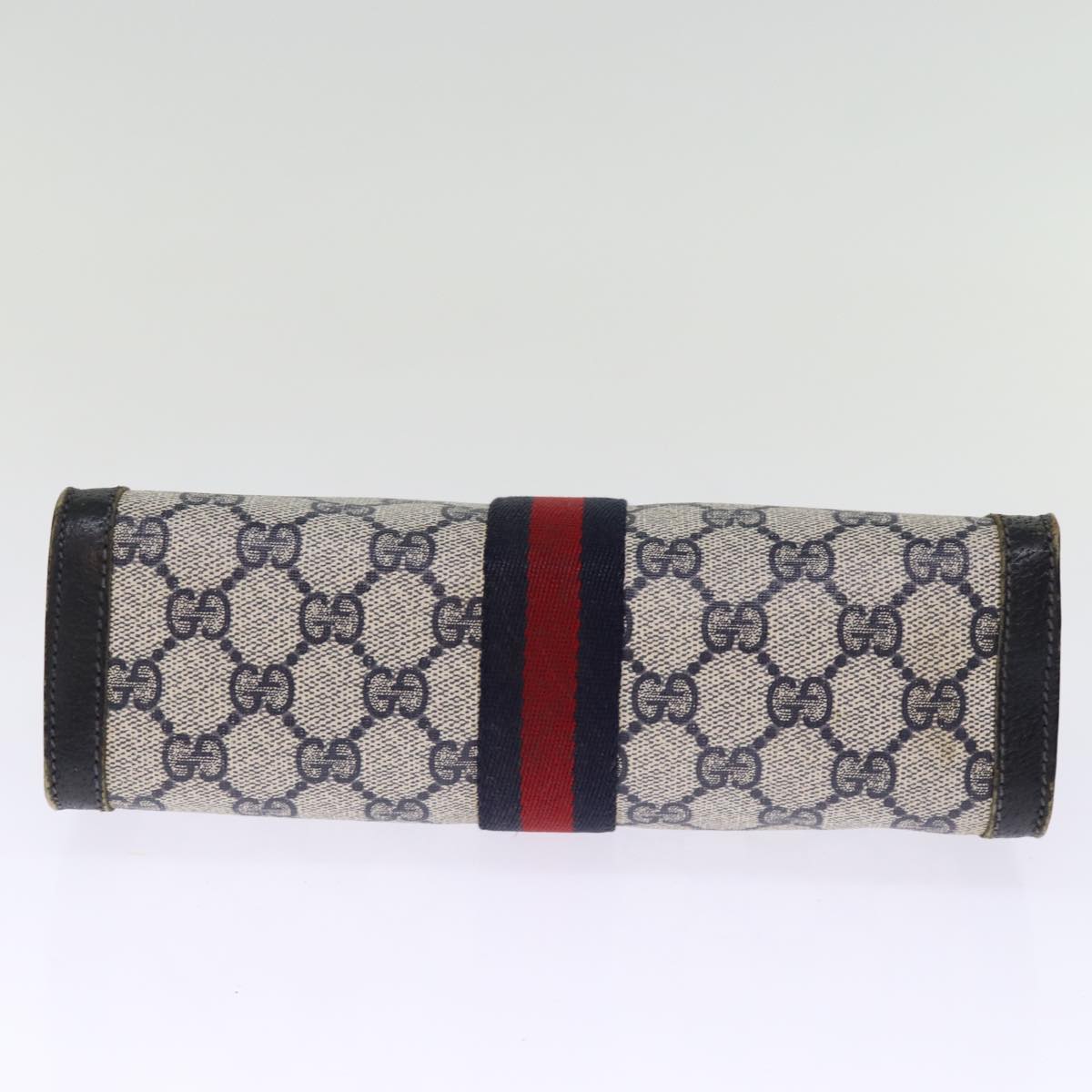 GUCCI GG Supreme Sherry Line Clutch Bag PVC Navy Red 89 01 001 Auth 76698