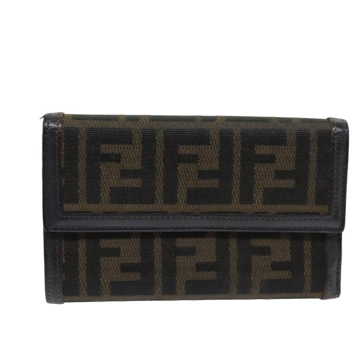 FENDI Zucca Canvas Wallet Black Brown Auth 76700