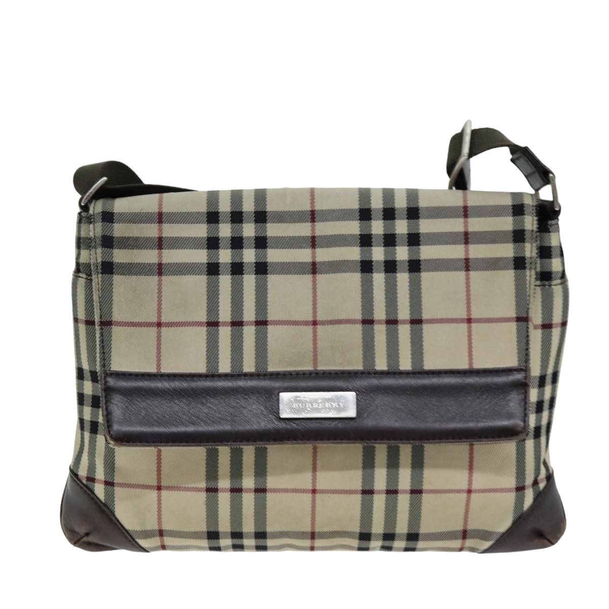 BURBERRY Nova Check Shoulder Bag Canvas Beige Dark Brown Auth 76702