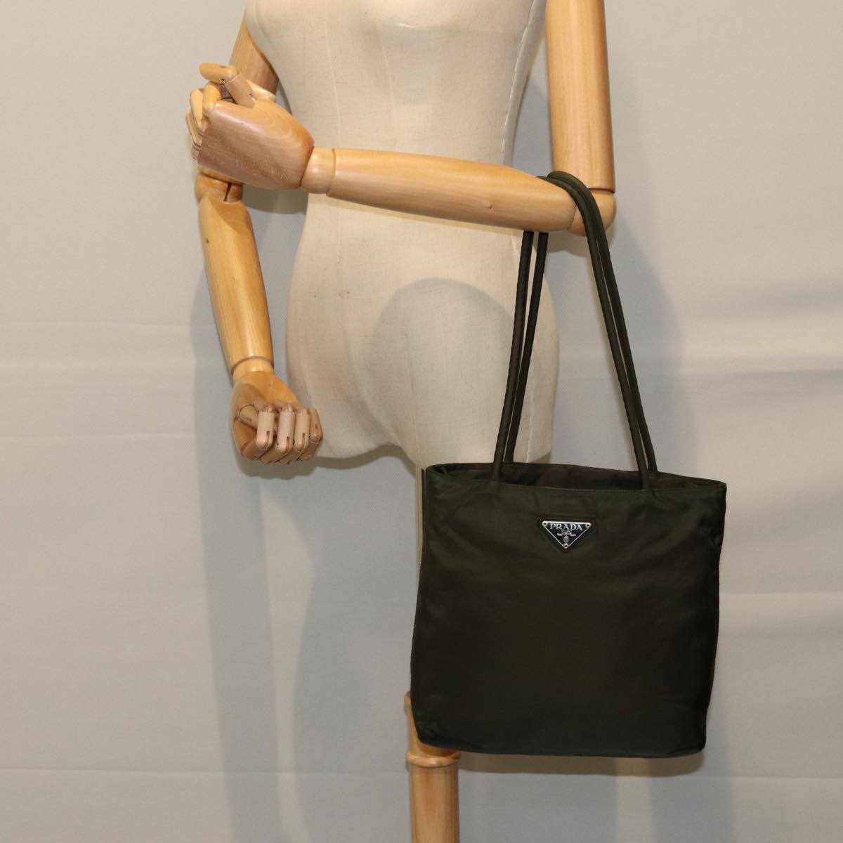 PRADA Tote Bag Nylon Khaki Auth 76715