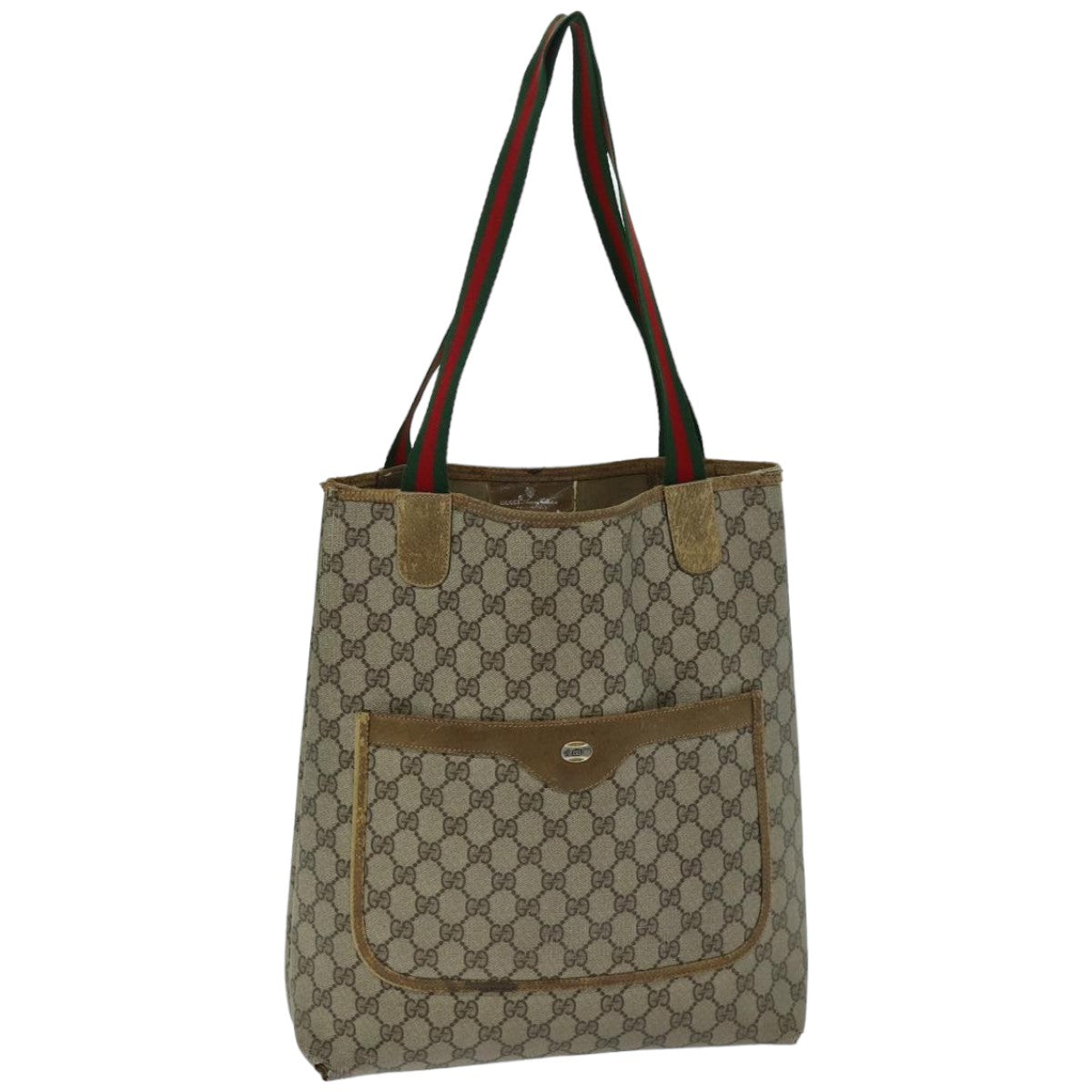 GUCCI GG Supreme Web Sherry Line Tote Bag PCVLeather Beige 39 02 003 Auth 76718