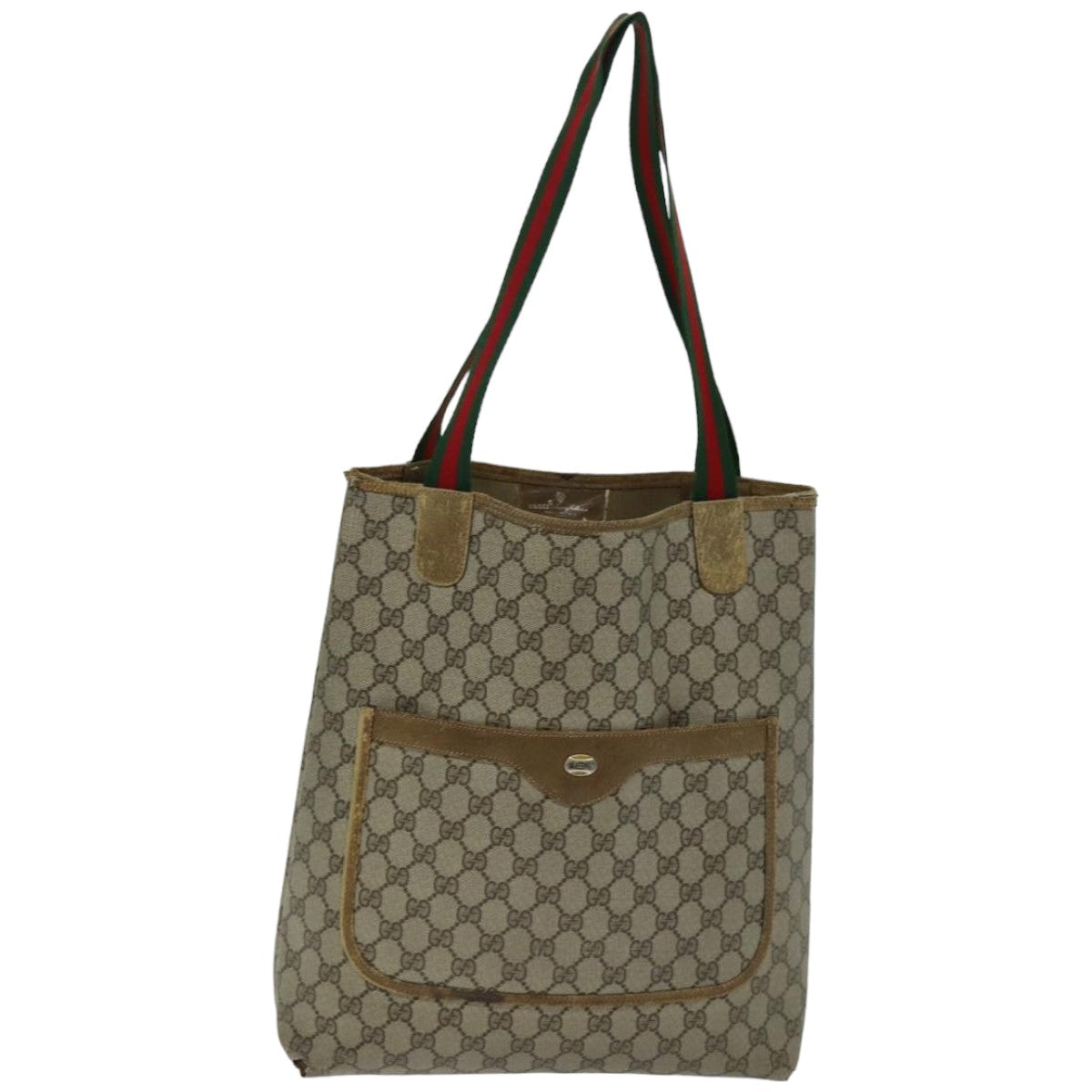 GUCCI GG Supreme Web Sherry Line Tote Bag PCVLeather Beige 39 02 003 Auth 76718