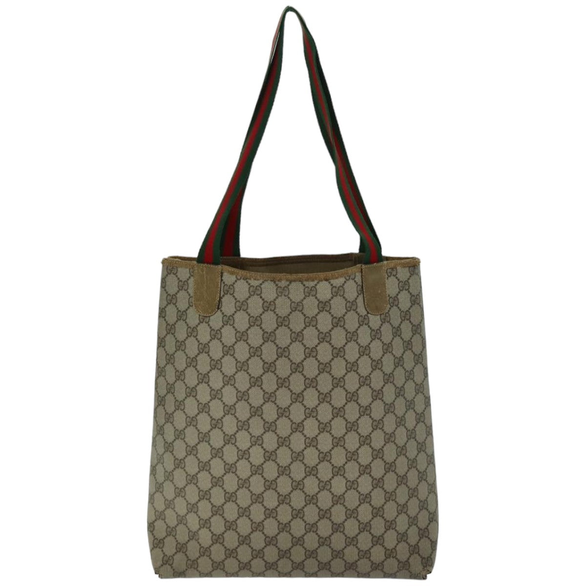 GUCCI GG Supreme Web Sherry Line Tote Bag PCVLeather Beige 39 02 003 Auth 76718