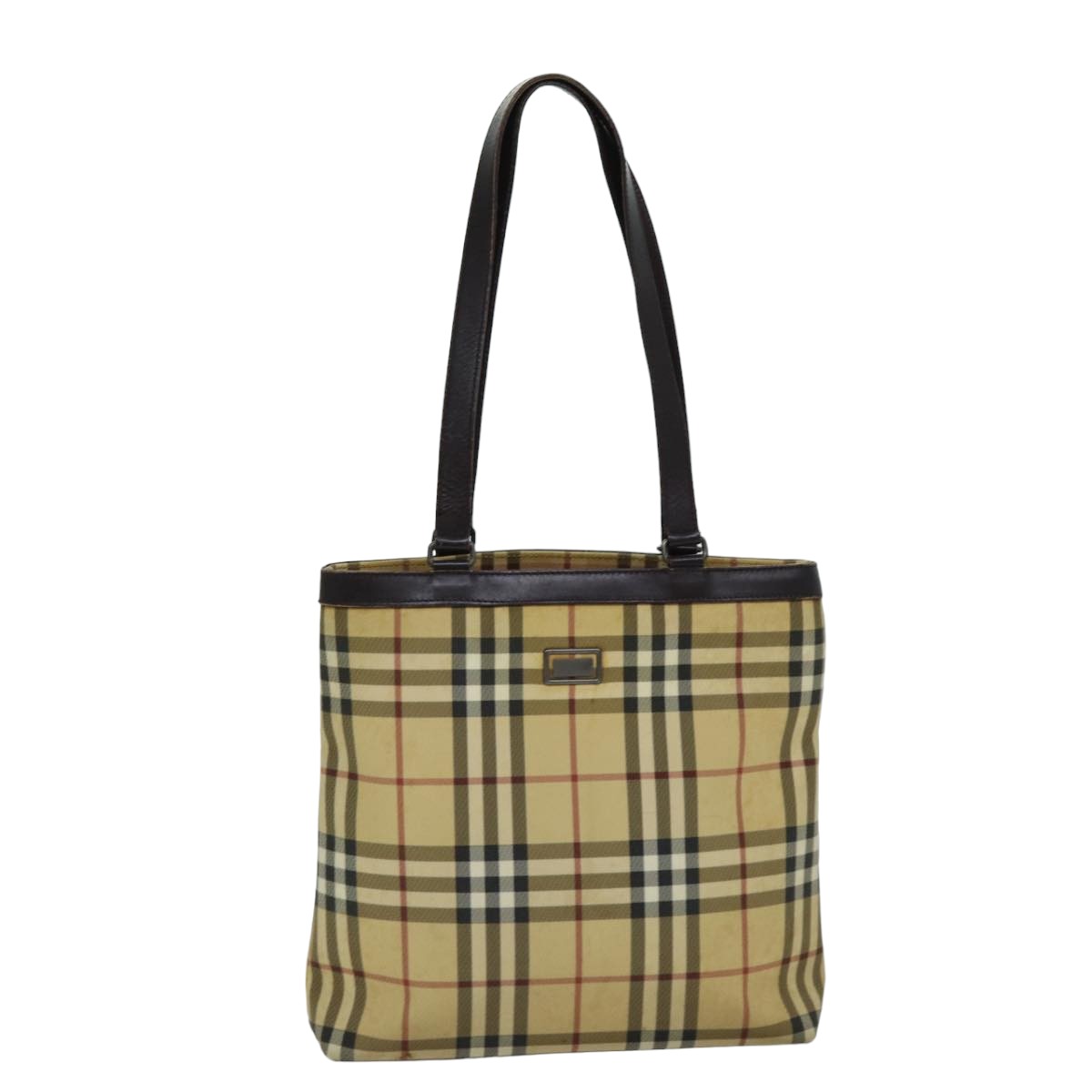 BURBERRY Nova Check Tote Bag Canvas Beige Dark Brown Auth 76724