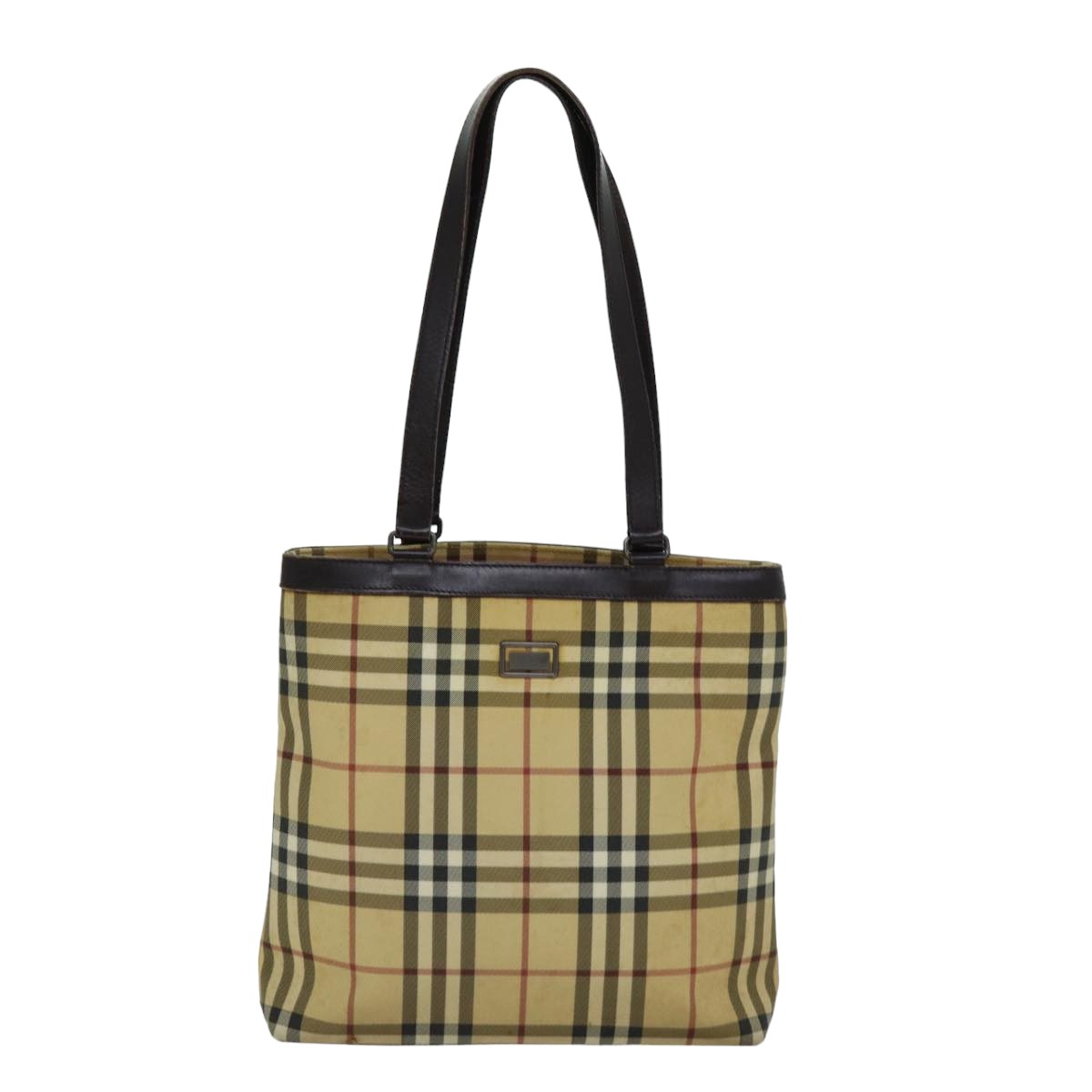 BURBERRY Nova Check Tote Bag Canvas Beige Dark Brown Auth 76724