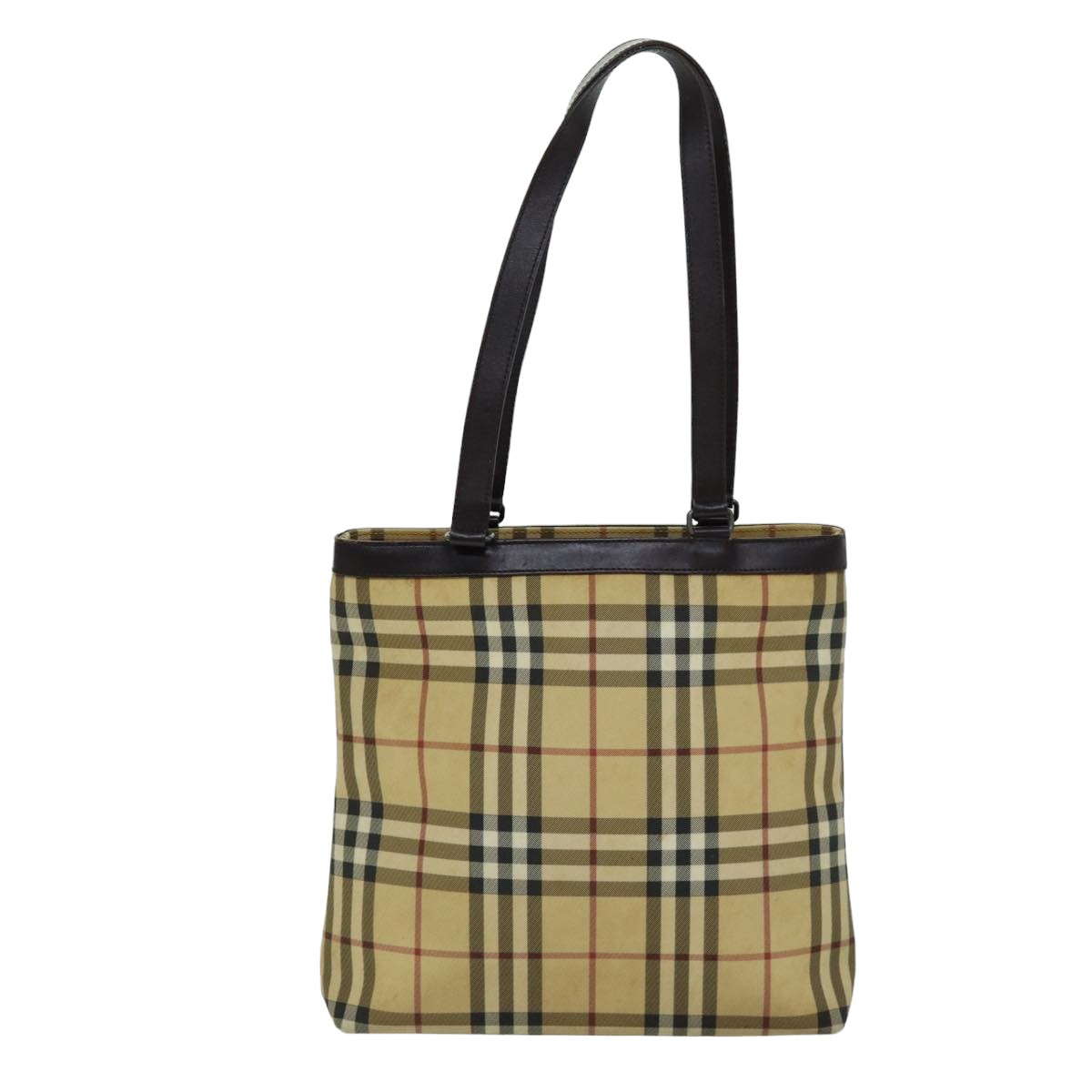 BURBERRY Nova Check Tote Bag Canvas Beige Dark Brown Auth 76724