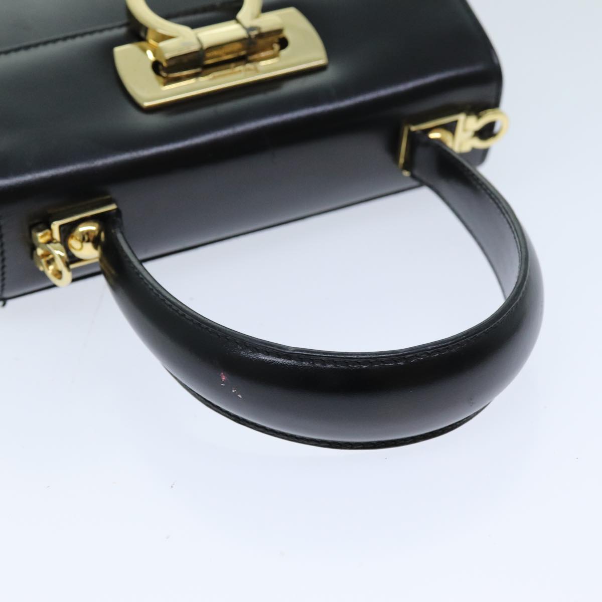 Salvatore Ferragamo Gancini Hand Bag Leather Black Auth 76730