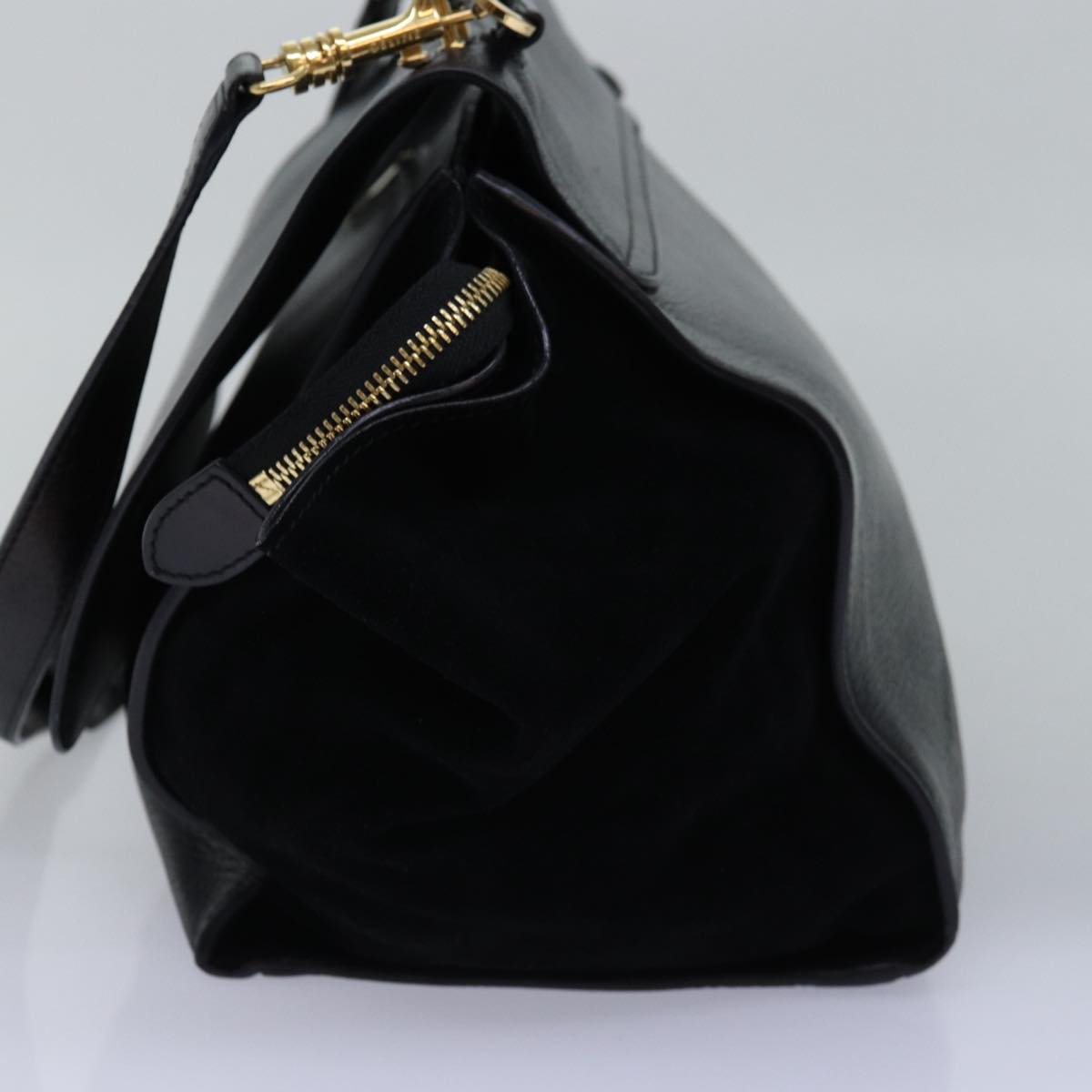 CELINE Trapeze Hand Bag Leather 2way Black Auth 76742