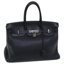 HERMES Birkin 35 Hand Bag Taurillon Clemence Black Silver Auth 76748-1