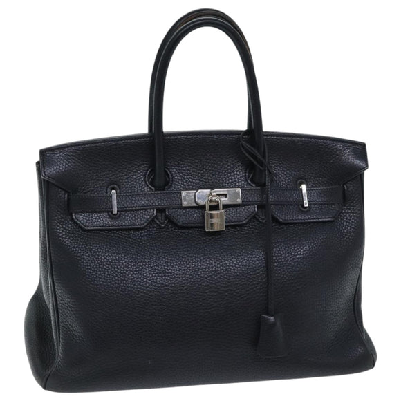 HERMES Birkin 35 Hand Bag Taurillon Clemence Black Silver Auth 76748