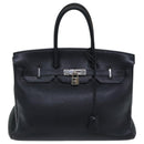 HERMES Birkin 35 Hand Bag Taurillon Clemence Black Silver Auth 76748-2