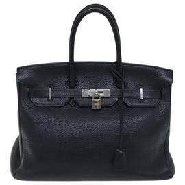 HERMES Birkin 35 Hand Bag Taurillon Clemence Black Silver Auth 76748 - 0