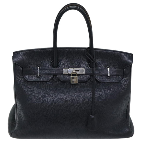 HERMES Birkin 35 Hand Bag Taurillon Clemence Black Silver Auth 76748