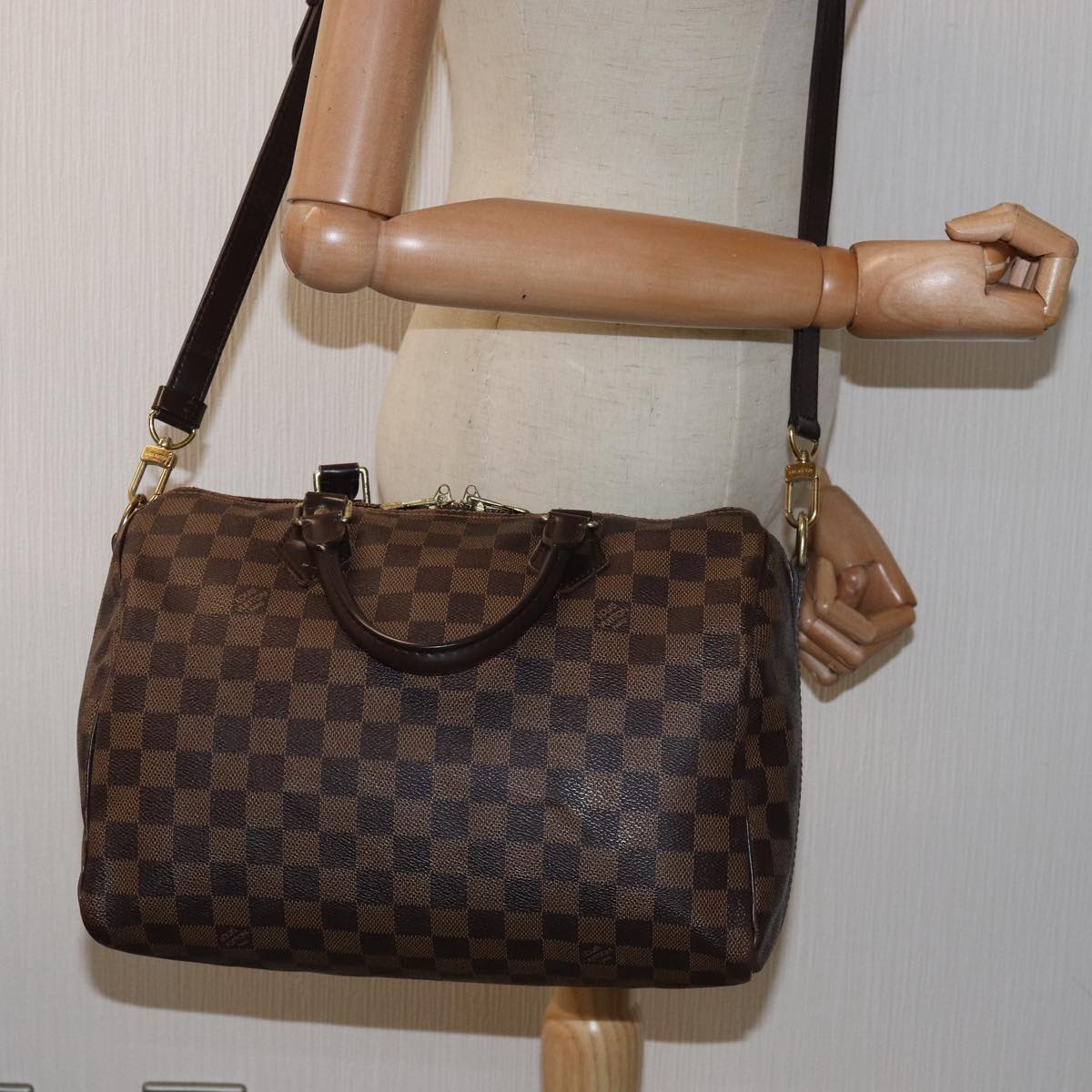 LOUIS VUITTON Damier Ebene Speedy Bandouliere 30 Hand Bag N41367 LV Auth 76752