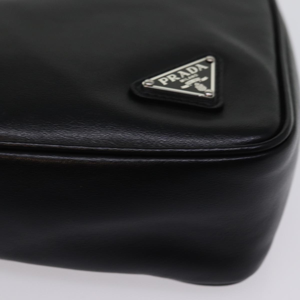 PRADA Triangle Clutch Bag Leather Black Auth 76762A