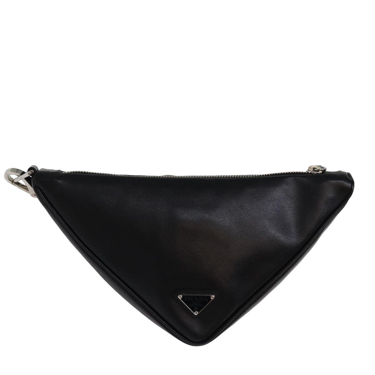 PRADA Triangle Clutch Bag Leather Black Auth 76762A - 0