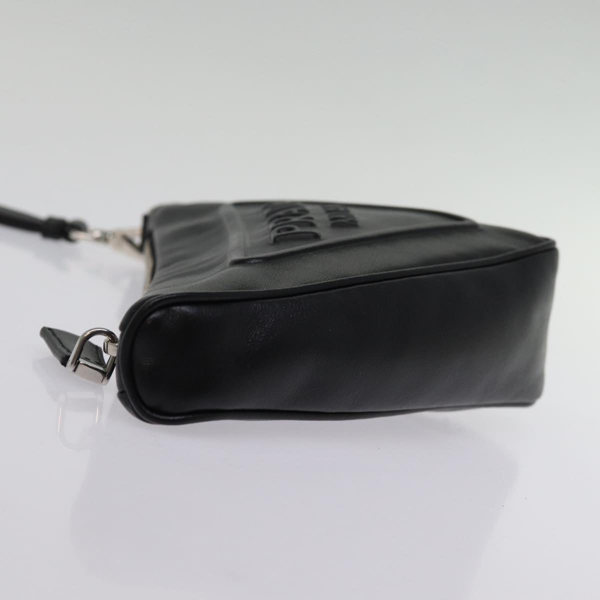 PRADA Triangle Clutch Bag Leather Black Auth 76762A