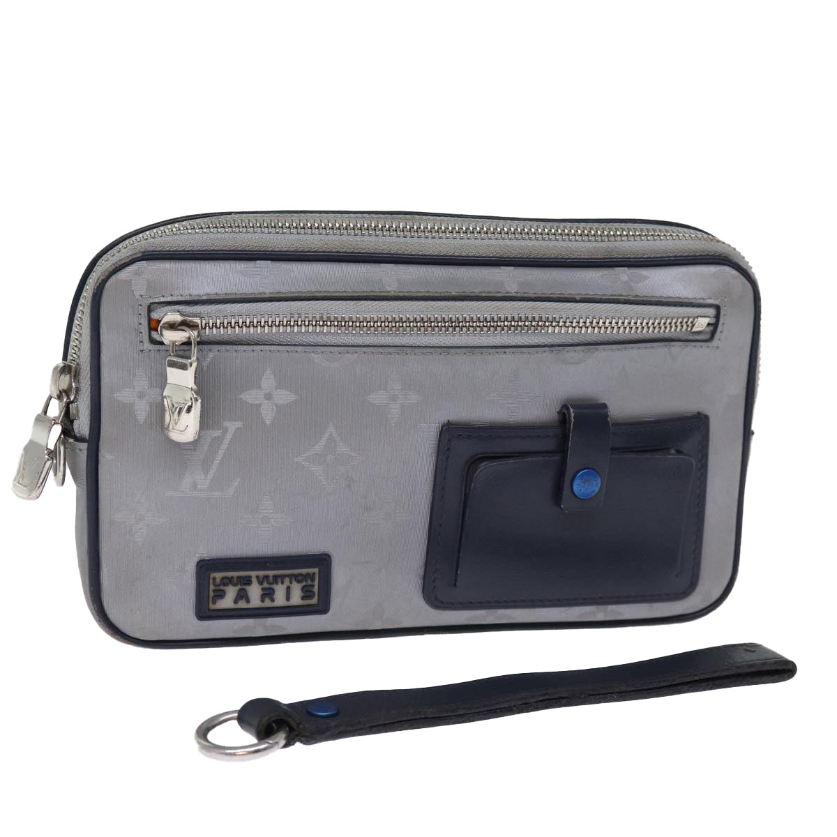 LOUIS VUITTON Monogram Satellite Alpha Clutch Bag Silver M44171 LV Auth 76789