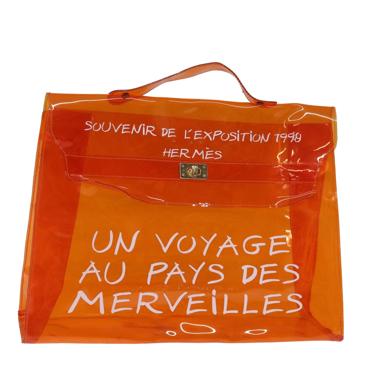 HERMES Vinyl Kelly Hand Bag Orange Auth 76806