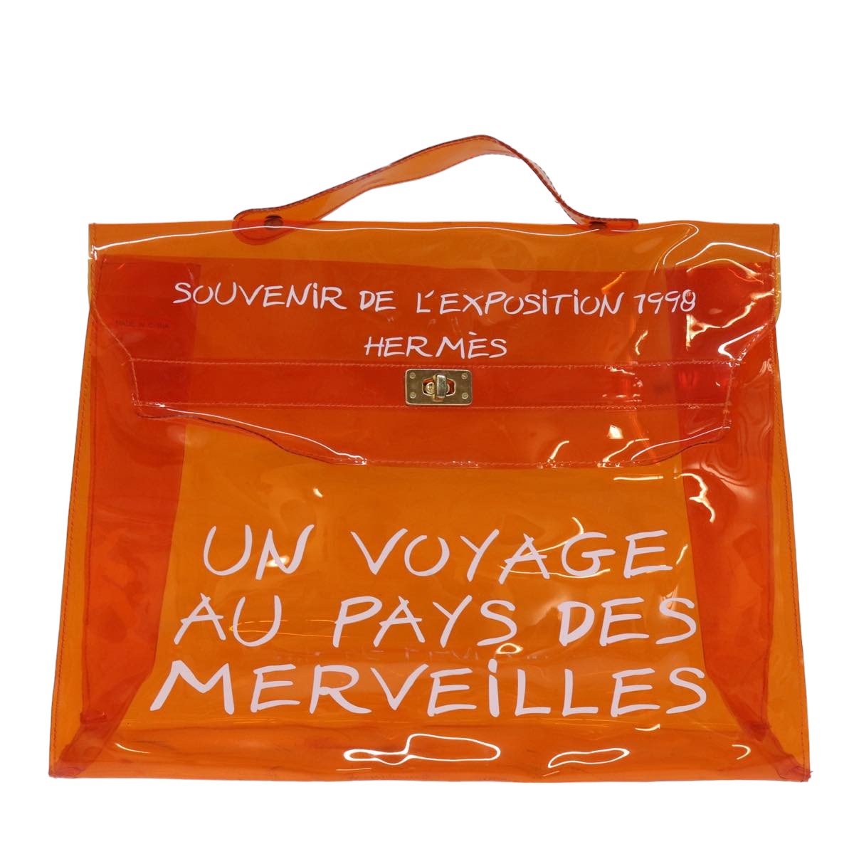 HERMES Vinyl Kelly Hand Bag Orange Auth 76806