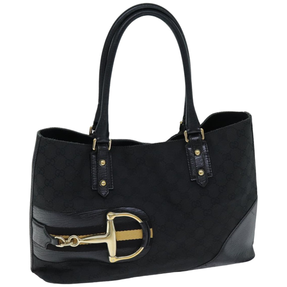 GUCCI Horsebit GG Canvas Hand Bag Black 137385 Auth 76810