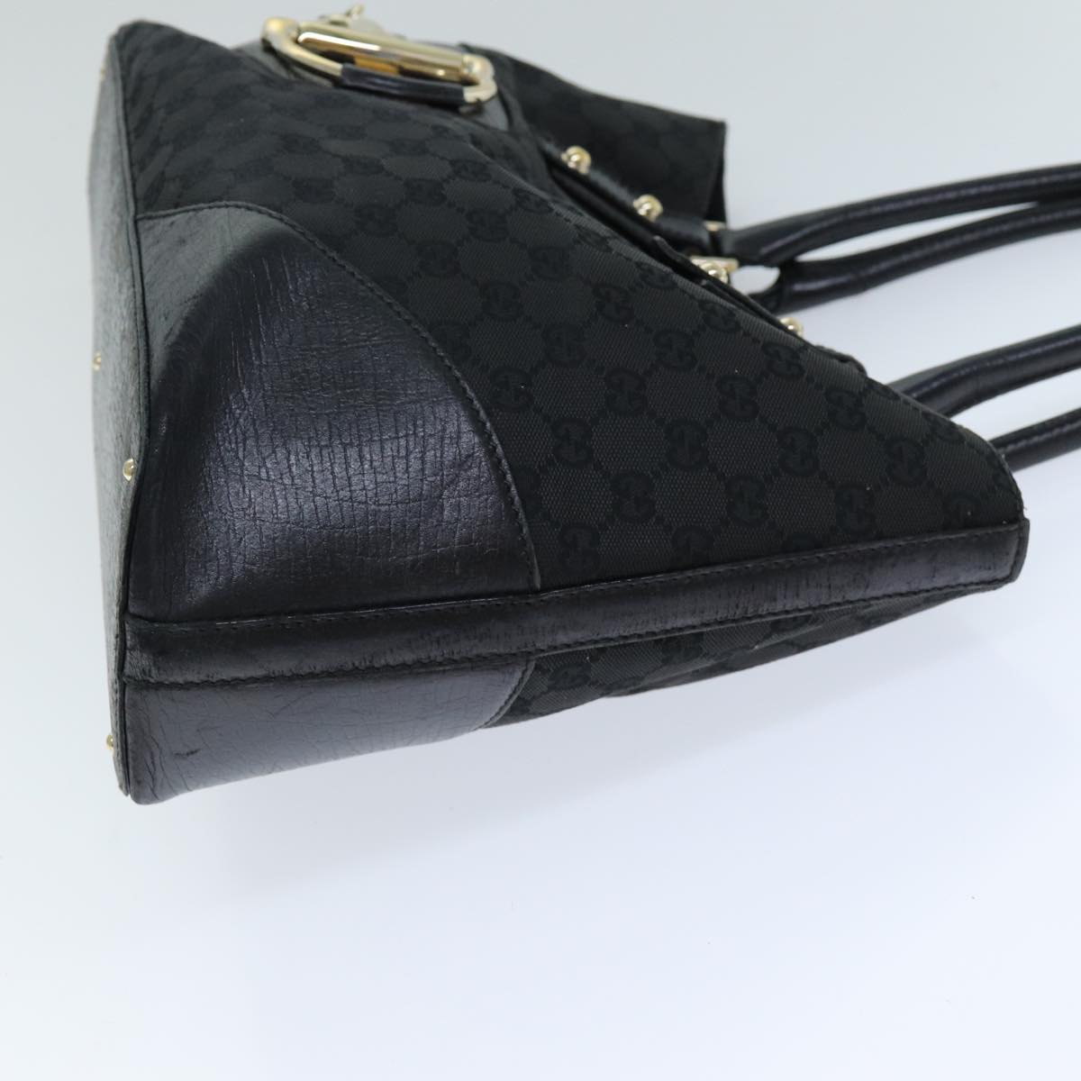 GUCCI Horsebit GG Canvas Hand Bag Black 137385 Auth 76810