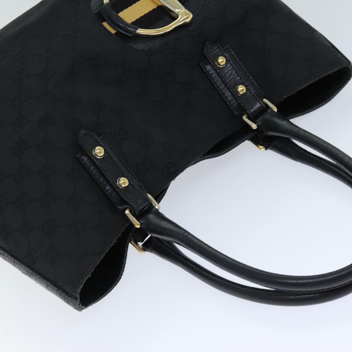 GUCCI Horsebit GG Canvas Hand Bag Black 137385 Auth 76810