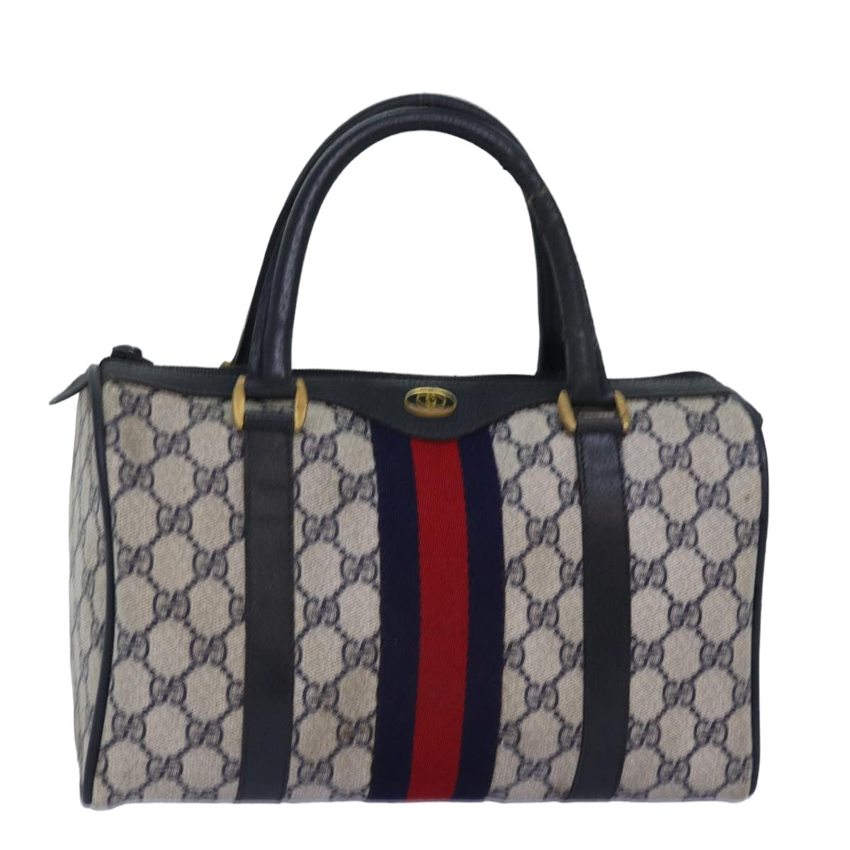 GUCCI GG Supreme Sherry Line Boston Bag PVC Navy Red 39 02 006 Auth 76811