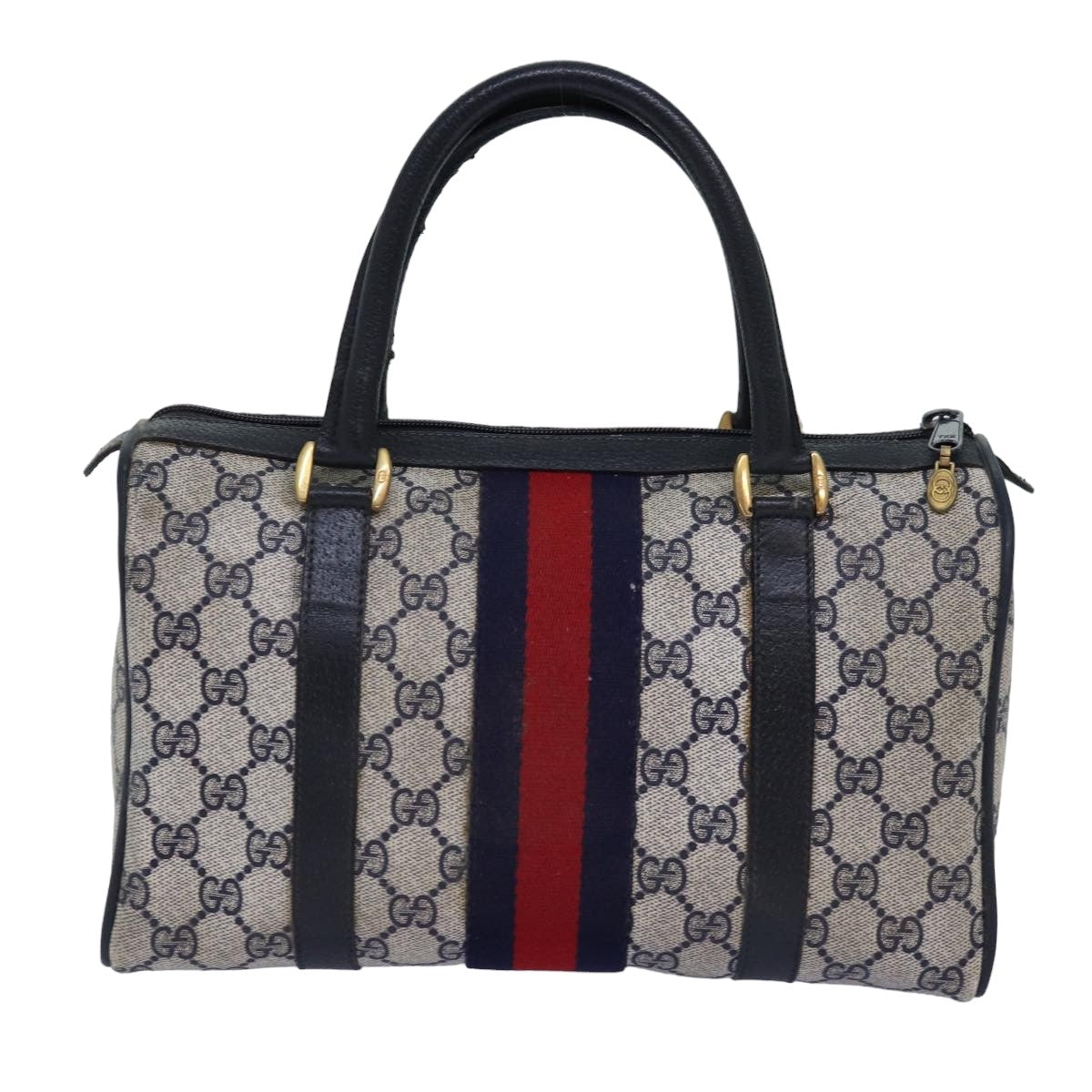 GUCCI GG Supreme Sherry Line Boston Bag PVC Navy Red 39 02 006 Auth 76811 - 0