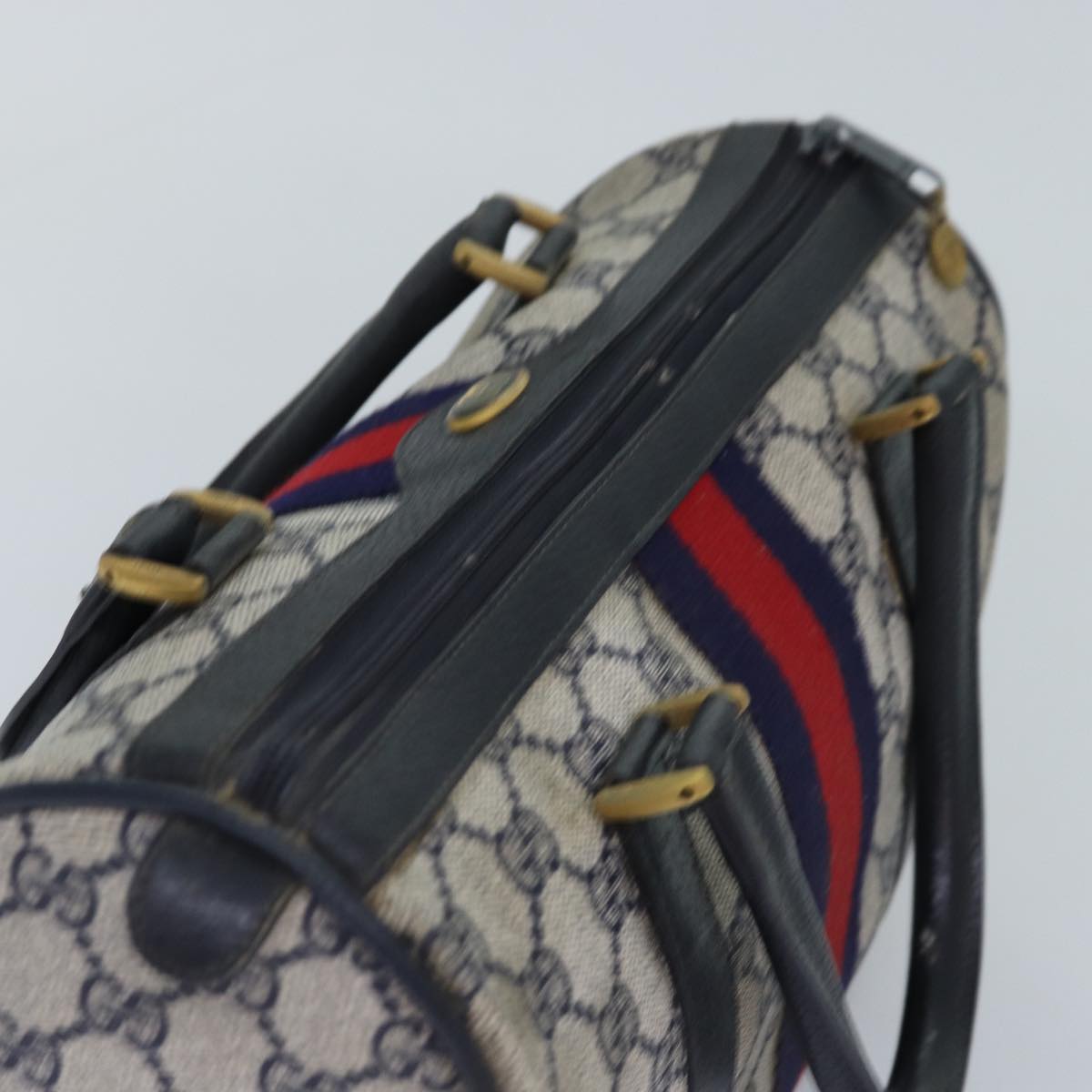 GUCCI GG Supreme Sherry Line Boston Bag PVC Navy Red 39 02 006 Auth 76811