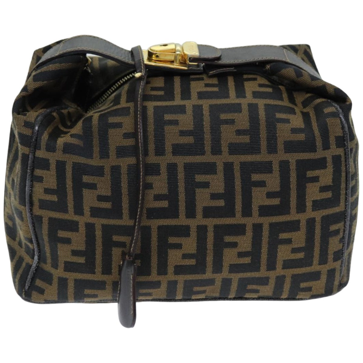 FENDI Zucca Canvas Vanity Cosmetic Pouch Brown Black Auth 76814