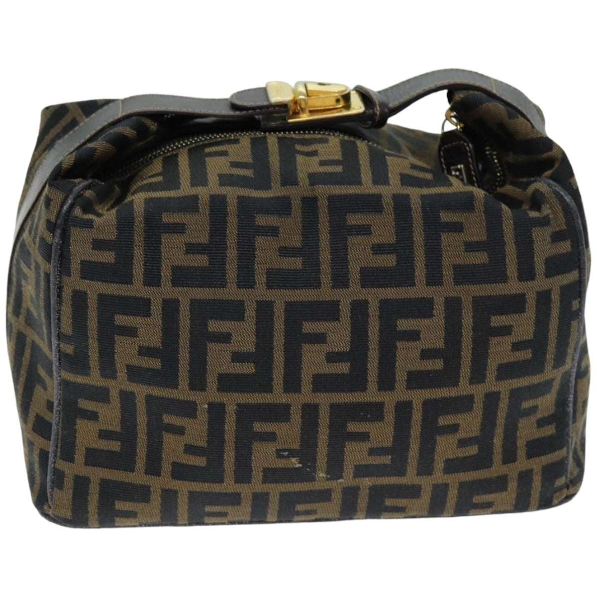 FENDI Zucca Canvas Vanity Cosmetic Pouch Brown Black Auth 76814