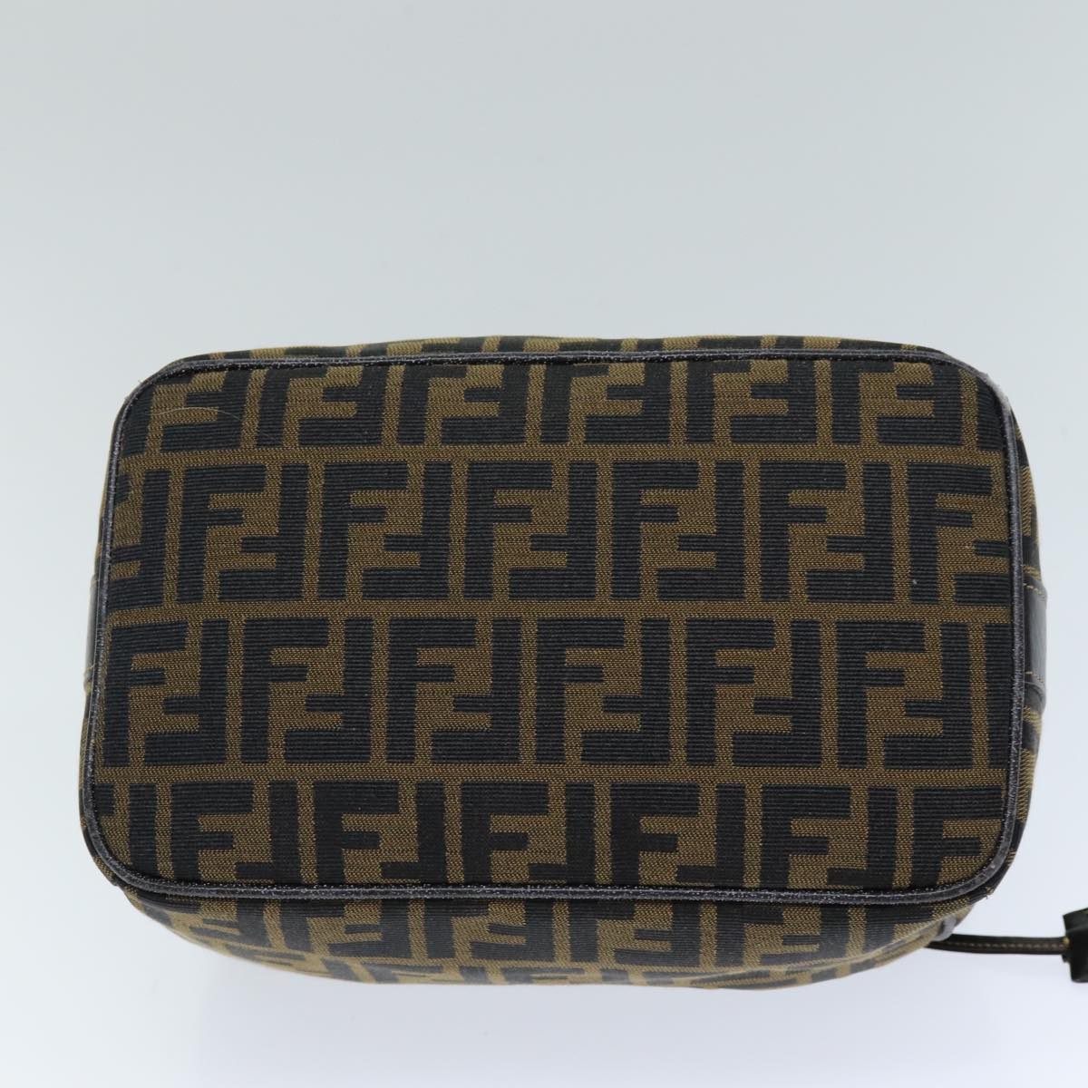 FENDI Zucca Canvas Vanity Cosmetic Pouch Brown Black Auth 76814