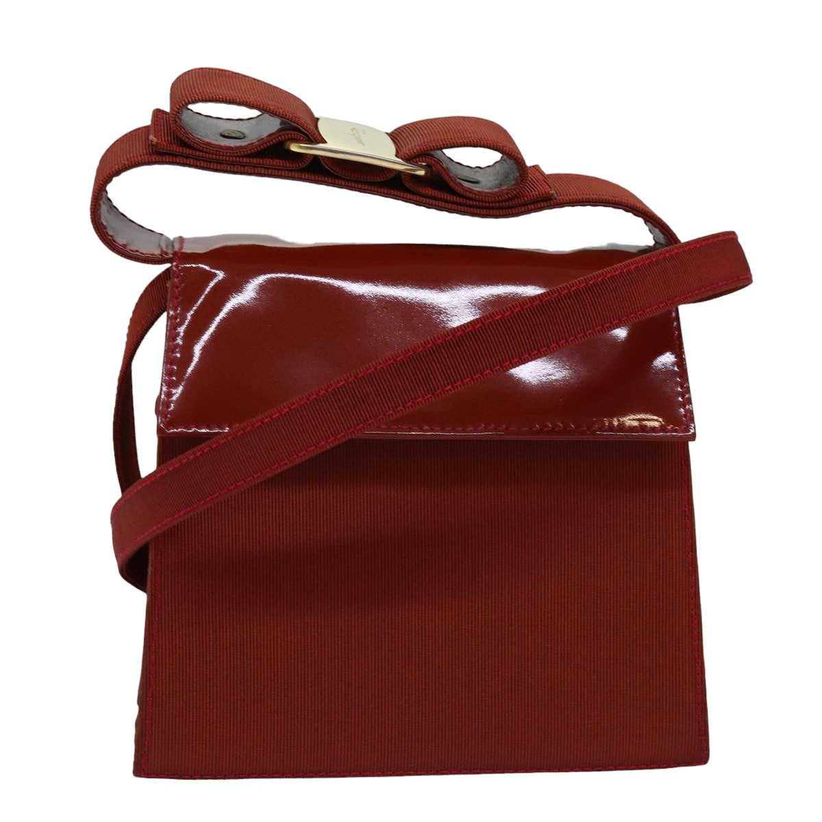 Salvatore Ferragamo Hand Bag Patent leather 2way Red Auth 76825