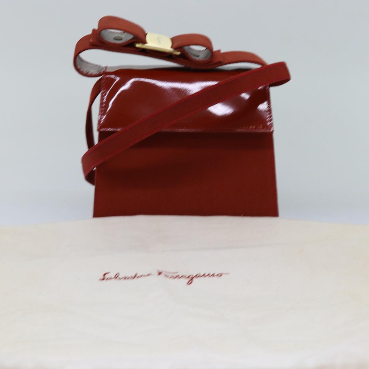 Salvatore Ferragamo Hand Bag Patent leather 2way Red Auth 76825