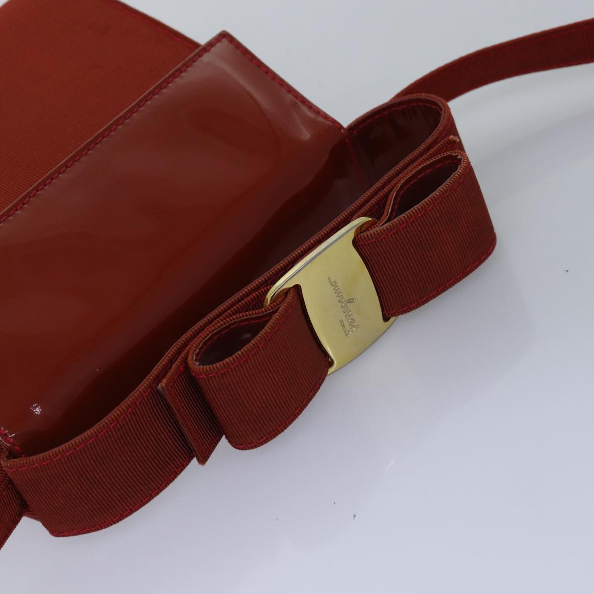 Salvatore Ferragamo Hand Bag Patent leather 2way Red Auth 76825