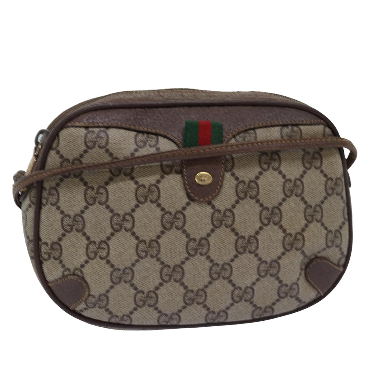 GUCCI GG Supreme Web Sherry Line Shoulder Bag PVC Beige 156 02 066 Auth 76829