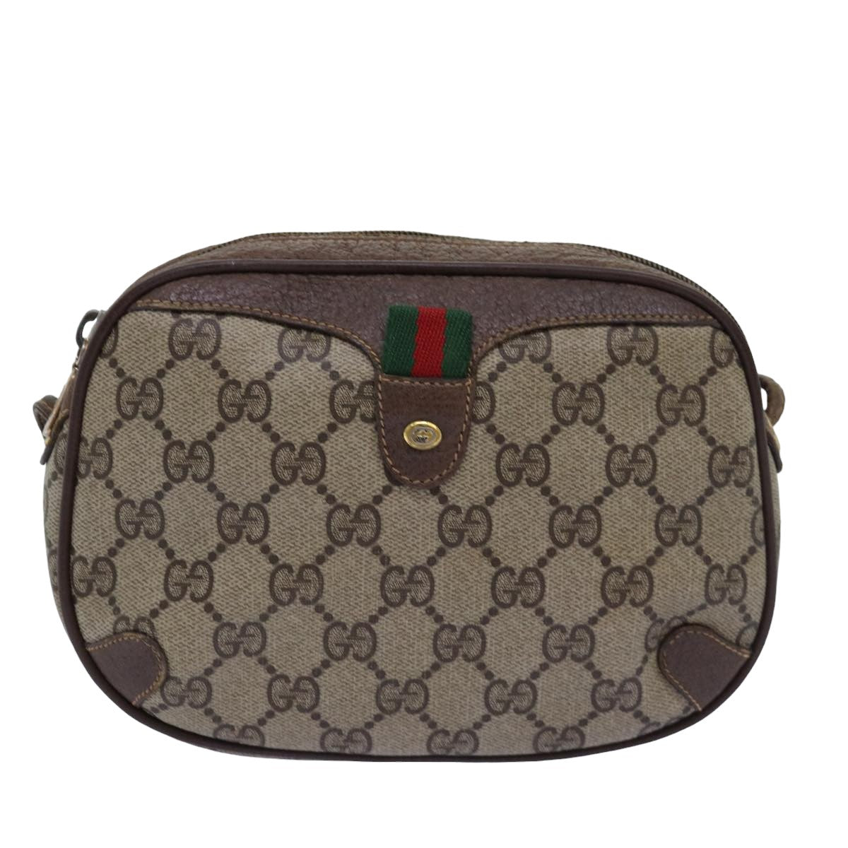 GUCCI GG Supreme Web Sherry Line Shoulder Bag PVC Beige 156 02 066 Auth 76829