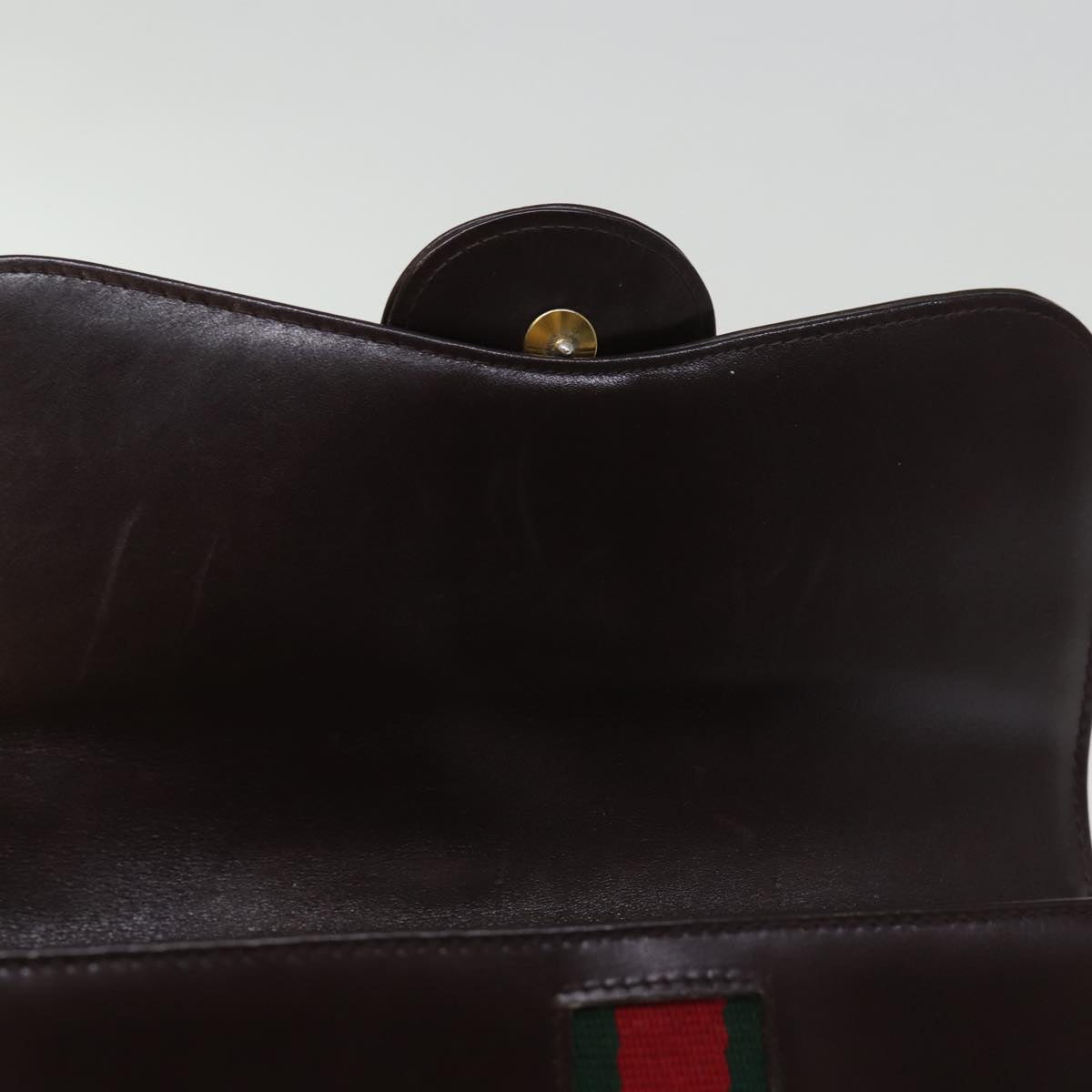 GUCCI Web Sherry Line Clutch Bag Leather Brown Red Green Auth 76830