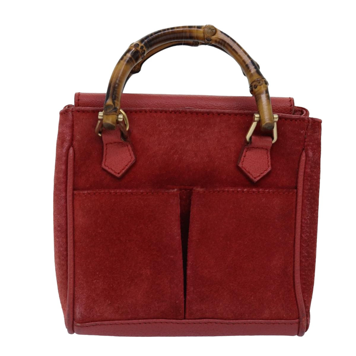 GUCCI Bamboo Hand Bag Suede 2way Red 007 123 0238 Auth 76831