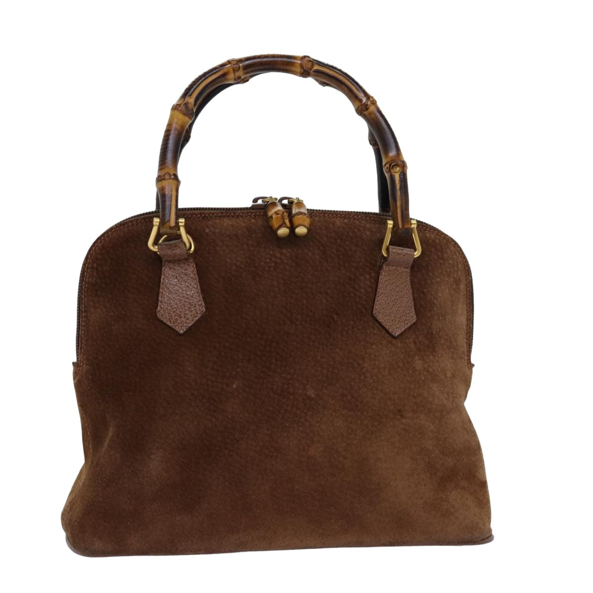 GUCCI Bamboo Hand Bag Suede Brown Auth 76832