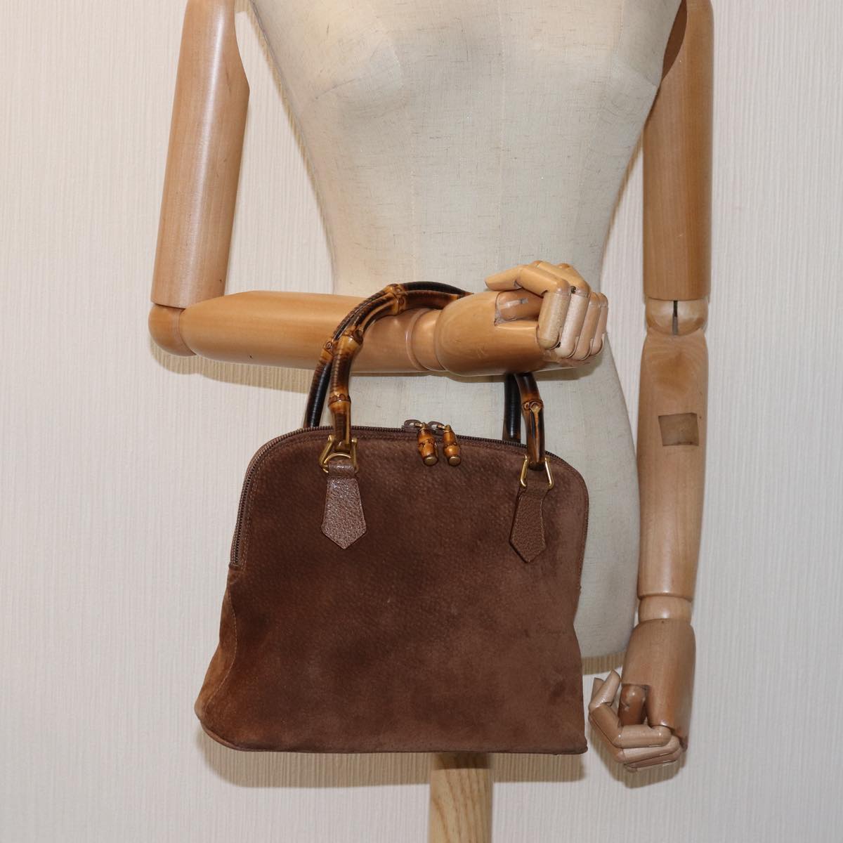 GUCCI Bamboo Hand Bag Suede Brown Auth 76832