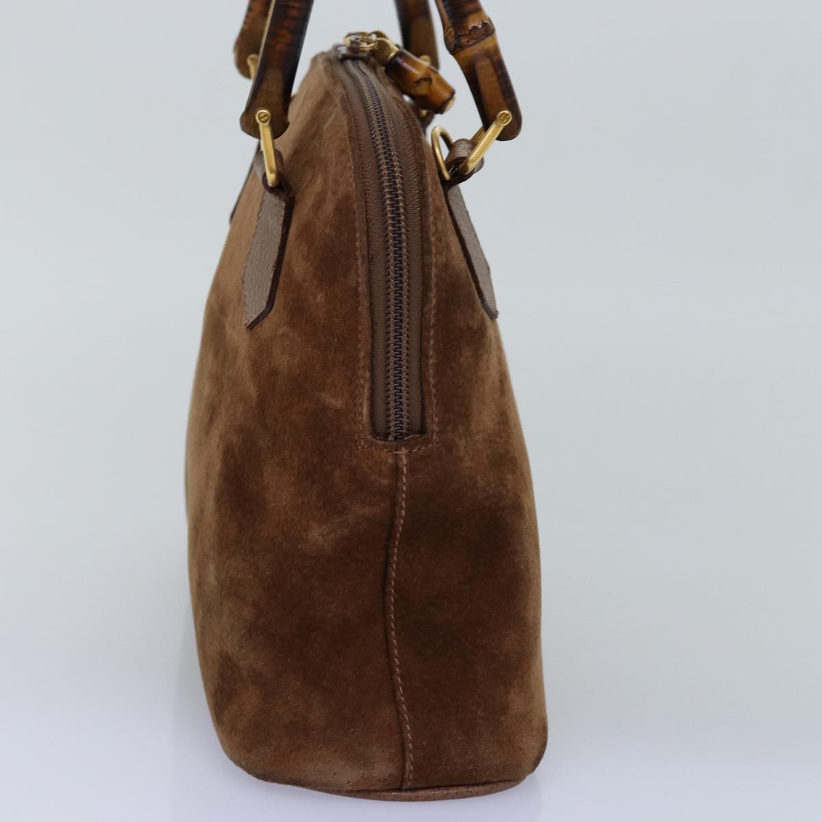 GUCCI Bamboo Hand Bag Suede Brown Auth 76832