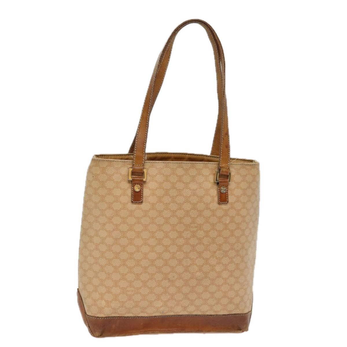 CELINE Macadam Canvas Hand Bag PVC Beige Auth 76834