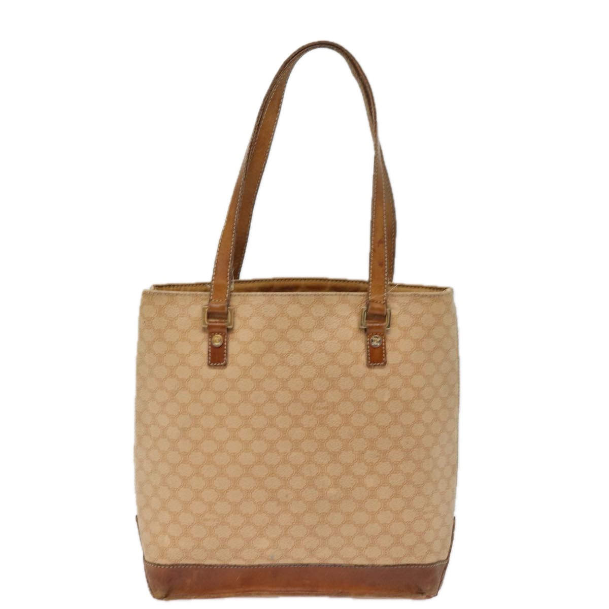 CELINE Macadam Canvas Hand Bag PVC Beige Auth 76834